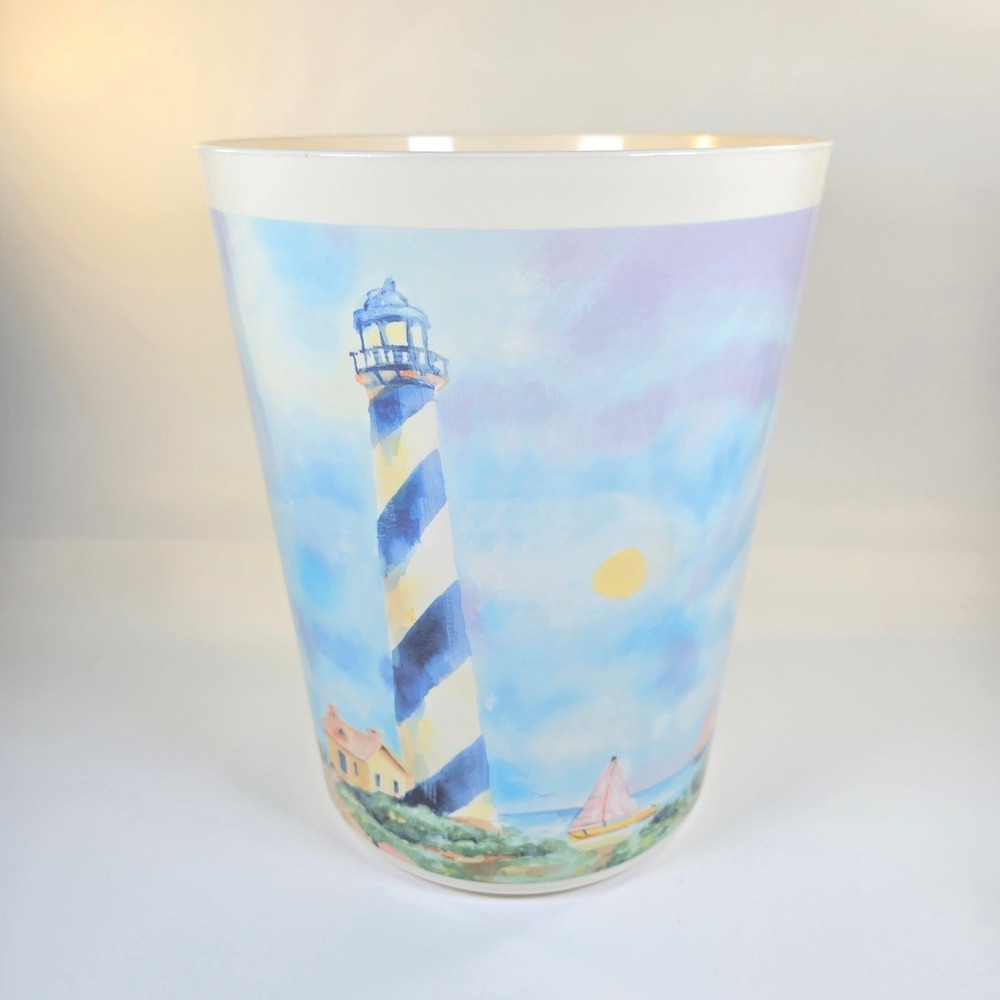 Vintage Lighthouse Waste Basket Nautical Coastal Plastic Trash Can Made in USA